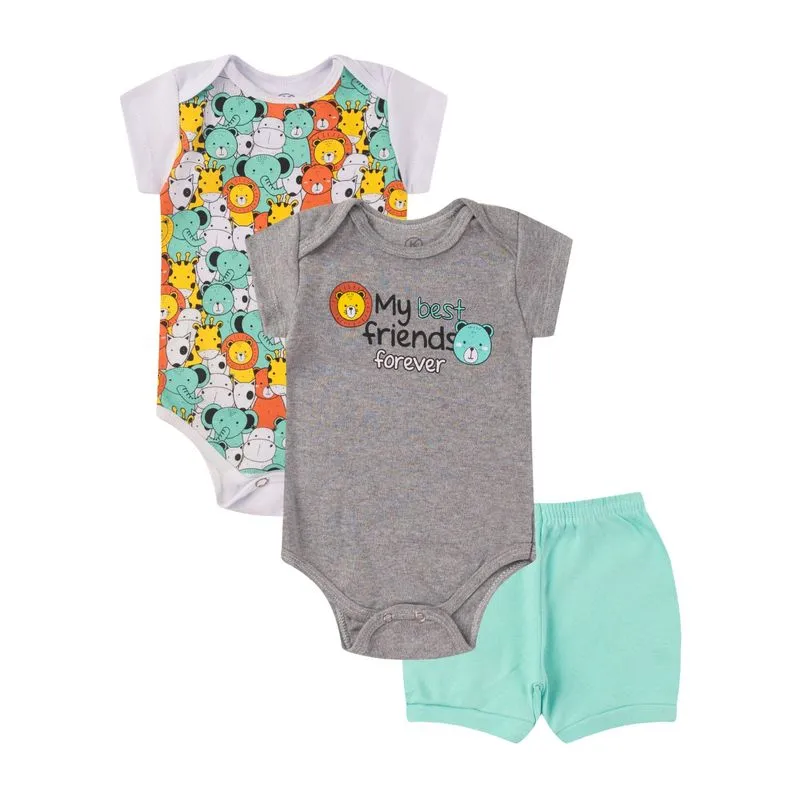 Kit Body Infantil Curto 3 Peças Kappes Cinza M