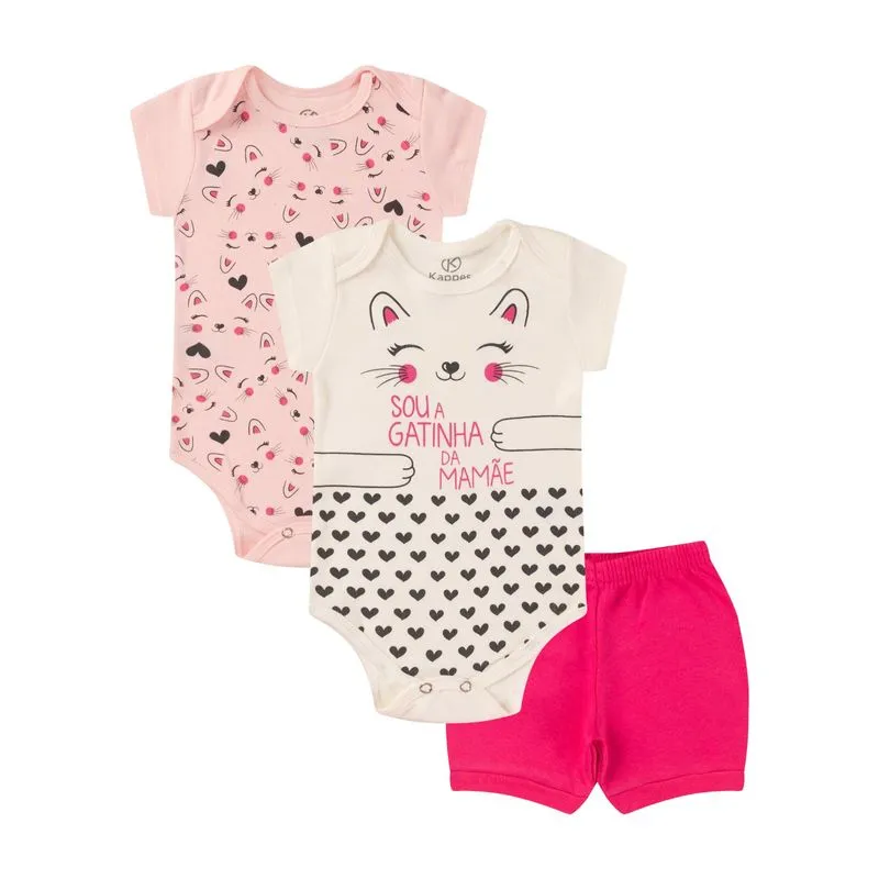 Kit Body Infantil Curto 3 Peças Kappes Rosa M