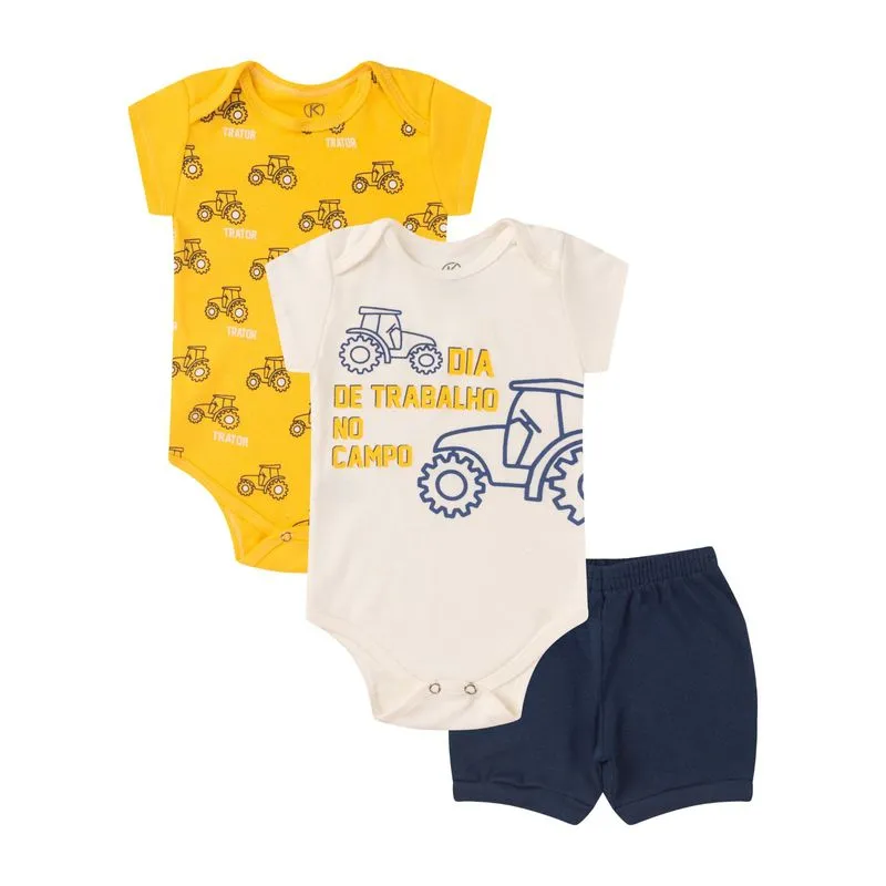 Kit Body Infantil Curto 3 Peças Kappes Amarelo Rn
