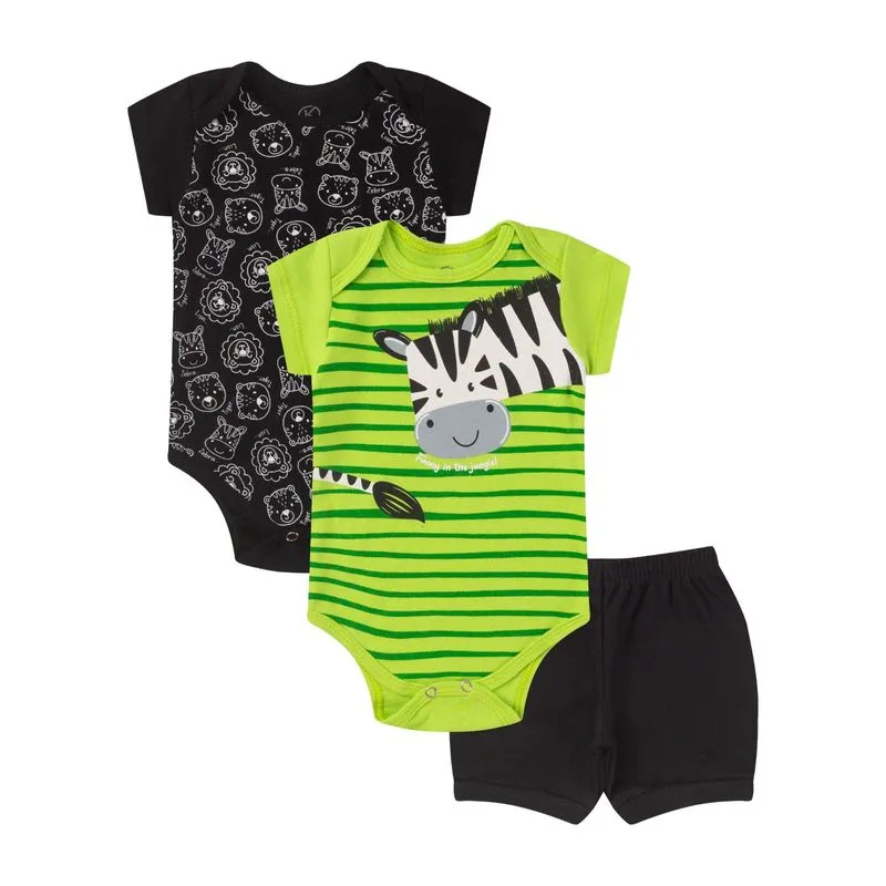 Kit Body Infantil Curto 3 Peças Kappes Preto Rn