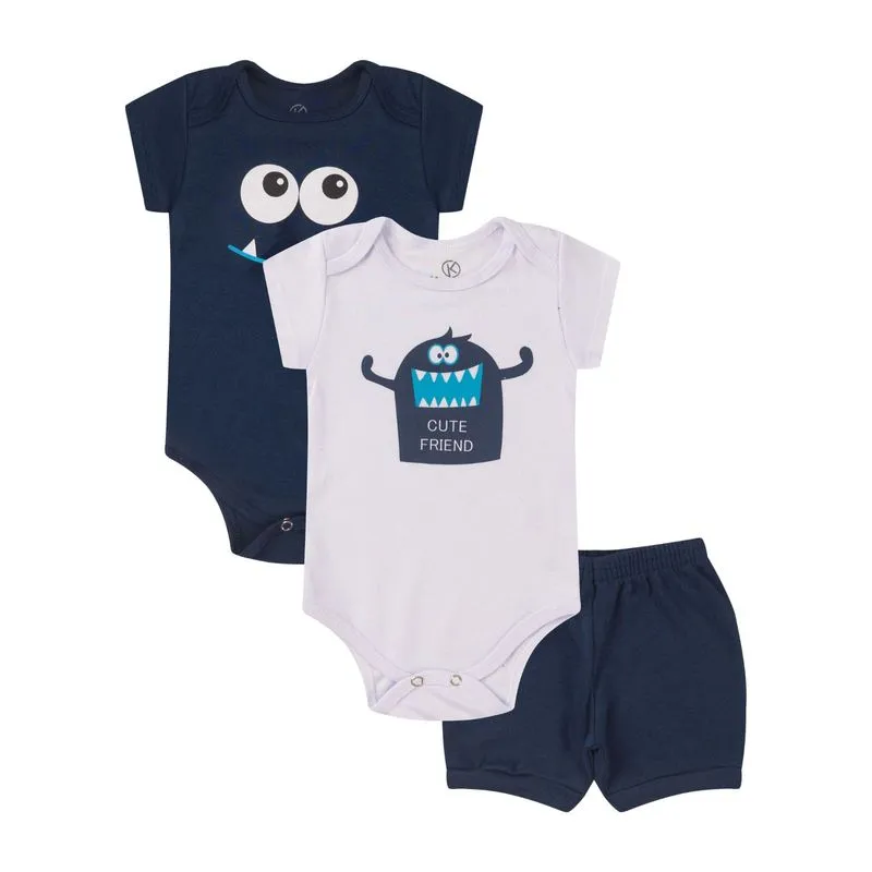 Kit Body Infantil Curto 3 Peças Kappes Azul Rn