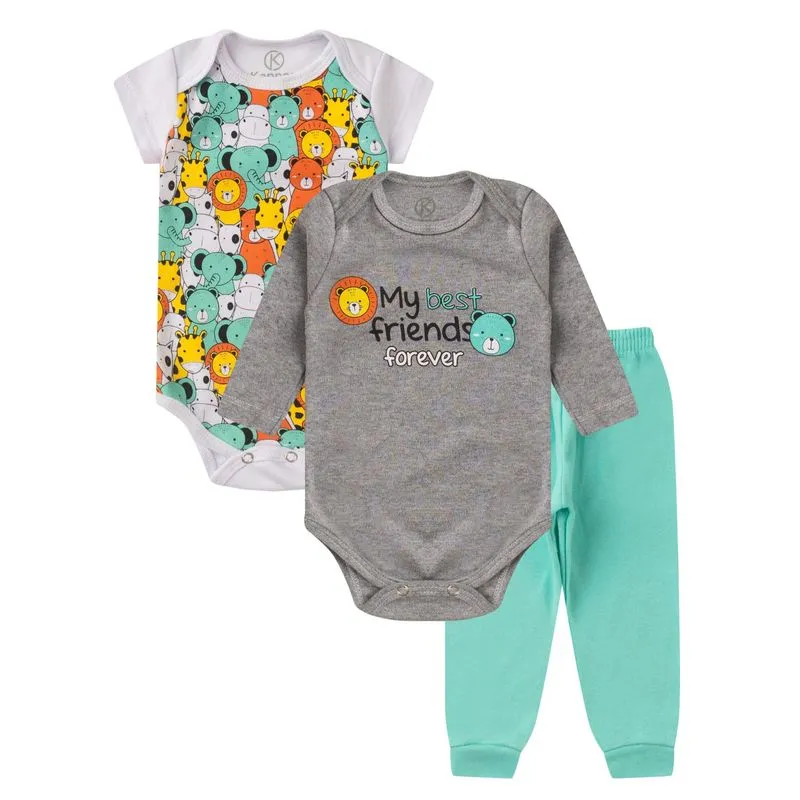 Kit Body Infantil Longo 3 Peças Kappes Cinza G