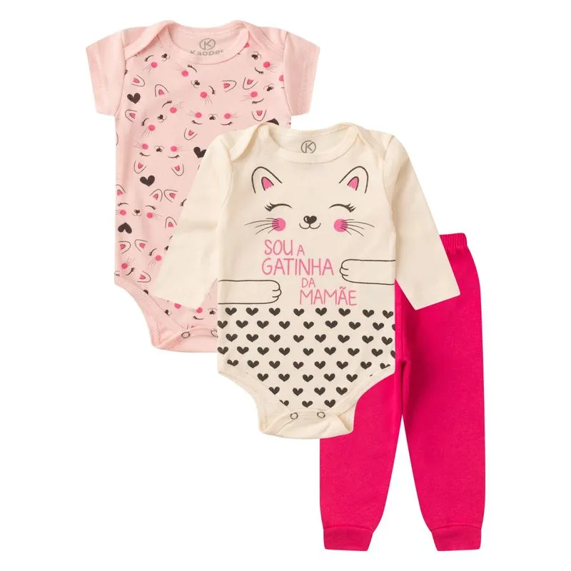 Kit Body Infantil Longo 3 Peças Kappes Rosa M