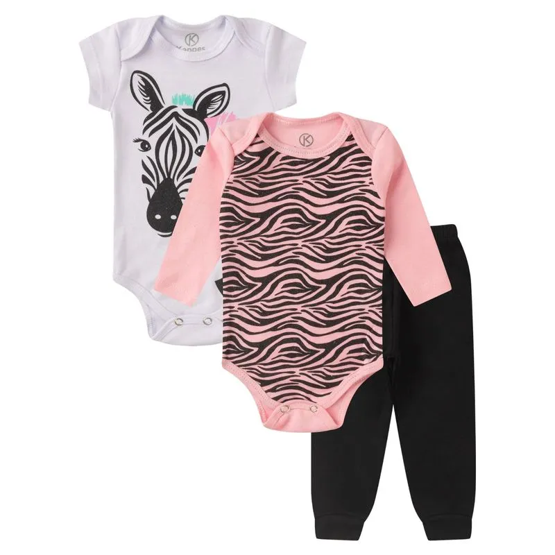 Kit Body Infantil Longo 3 Peças Kappes Rosa Rn
