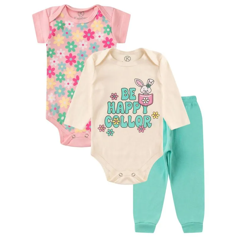 Kit Body Infantil Longo 3 Peças Kappes Rosa P