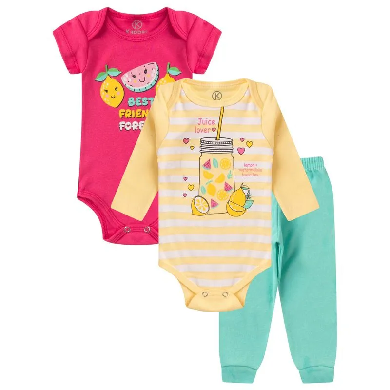 Kit Body Infantil Longo 3 Peças Kappes Rosa M