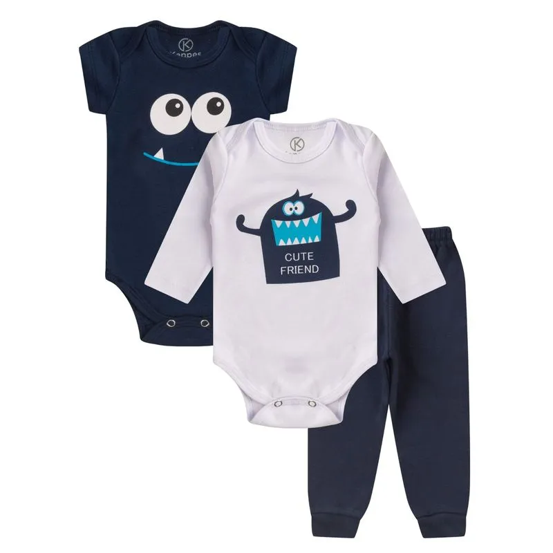 Kit Body Infantil Longo 3 Peças Kappes Azul Rn