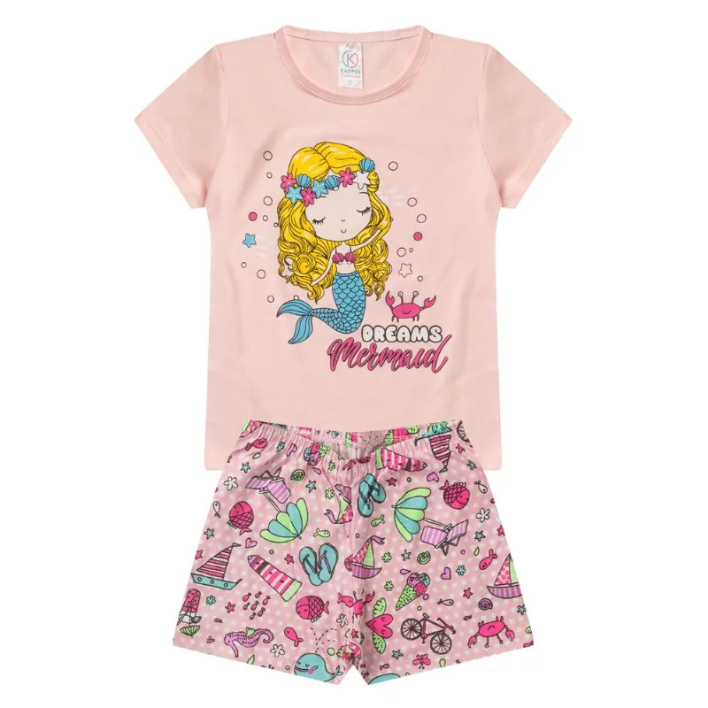 Pijama Infantil Menina Brilha no Escuro Kappes Rosa 3