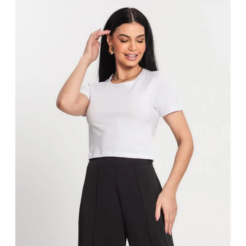 Blusa Feminina Cropped Cotton 30 Básica KO Branco P