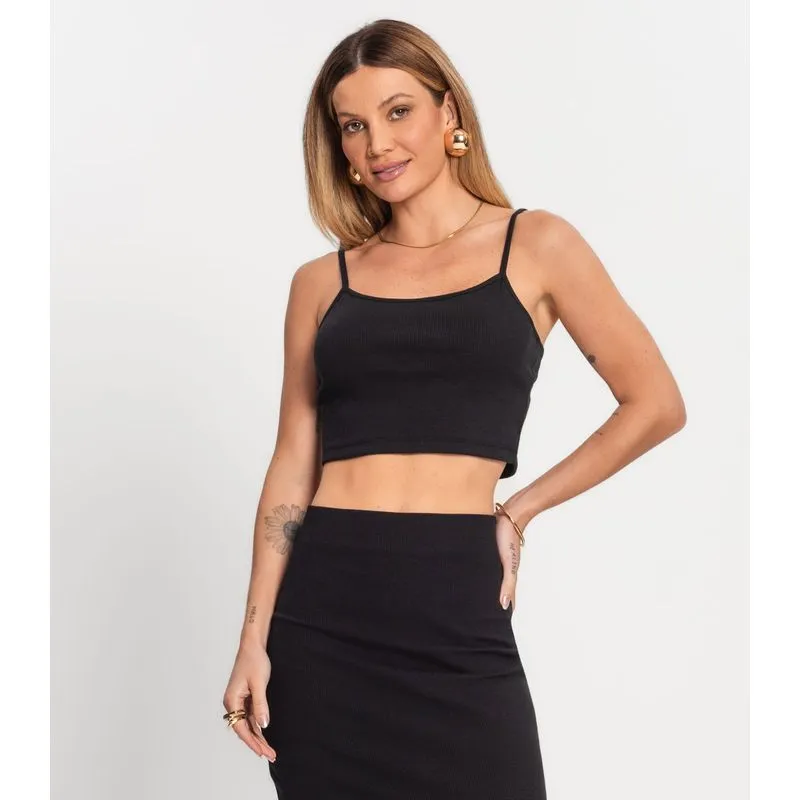 Top Feminino Ribana Canelada Kohmar Preto G