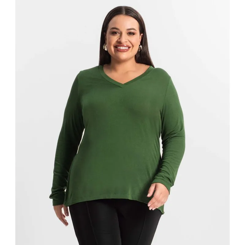Blusa Manga Longa Visco Tricot Secret Glam Verde Plus G1
