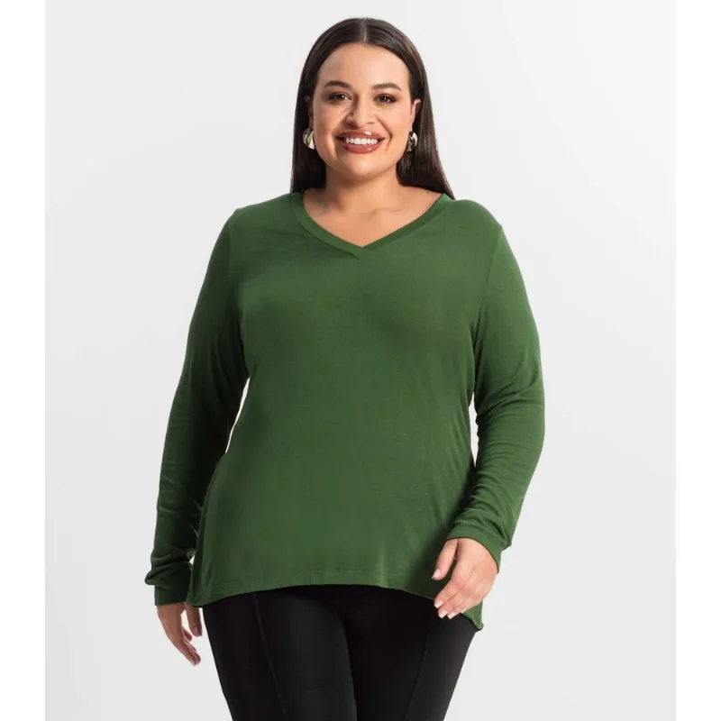 Blusa Manga Longa Visco Tricot Secret Glam Verde Plus G3