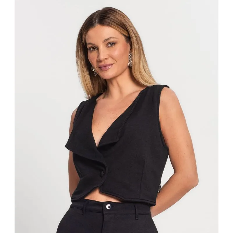 Colete Cropped Feminino Moletom Alfaiataria Kohmar Preto M