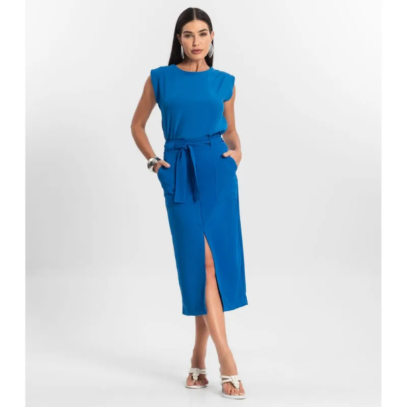 Saia Feminina Midi Endless Azul GG