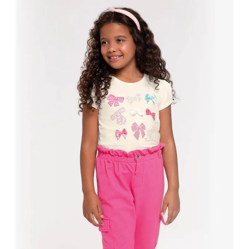 Blusa Infantil Feminina Laços Trick Nick Bege 3