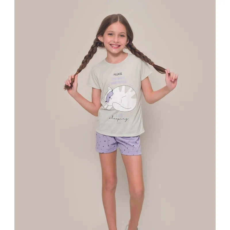 Pijama Infantil Manga Curta Feminino Evanilda Cinza 8