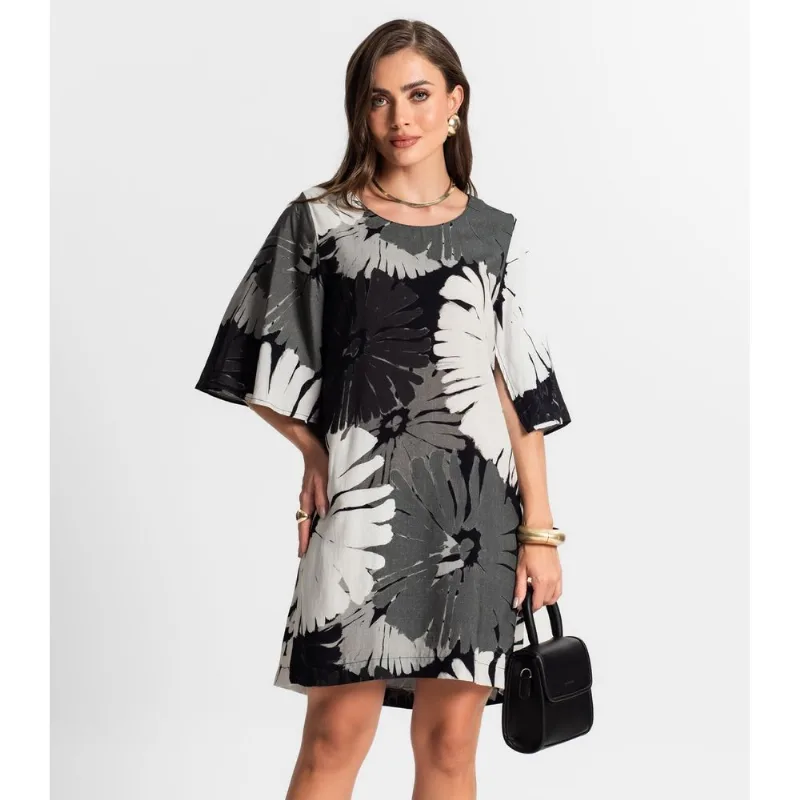 Vestido Curto Estampado Endless Cinza G