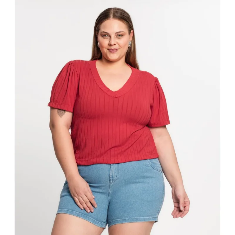 Blusa Canelada Plus Infinita Cor Vermelho Plus G1