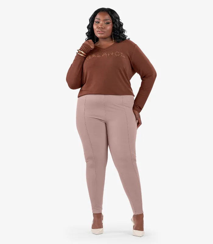 Legging Feminina Plus Size Em Courino Secret Glam Marrom Plus G3