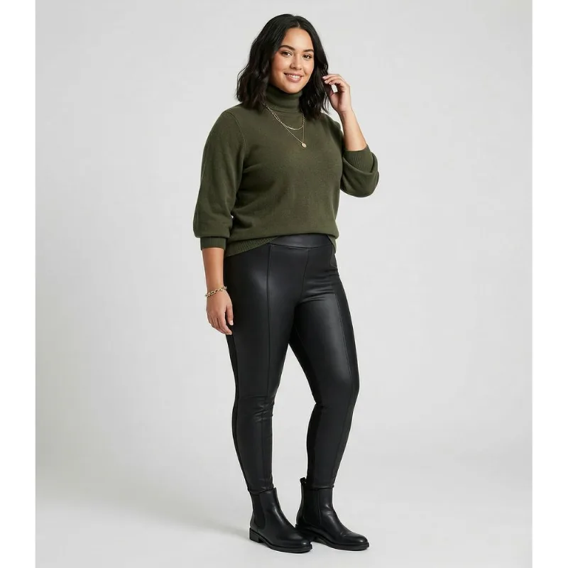 Legging Feminina Plus Size Em Courino Secret Glam Preto Plus G4