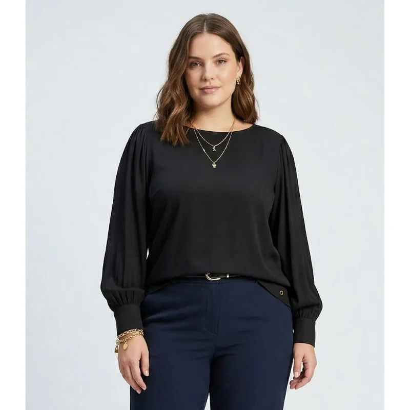 Blusa Plus Size Feminina Manga Longa Secret Glam Preto Plus G2