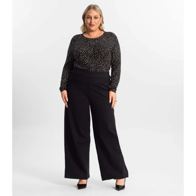 Calça Plus Size Feminina Pantalona Secret Glam Preto Plus G3