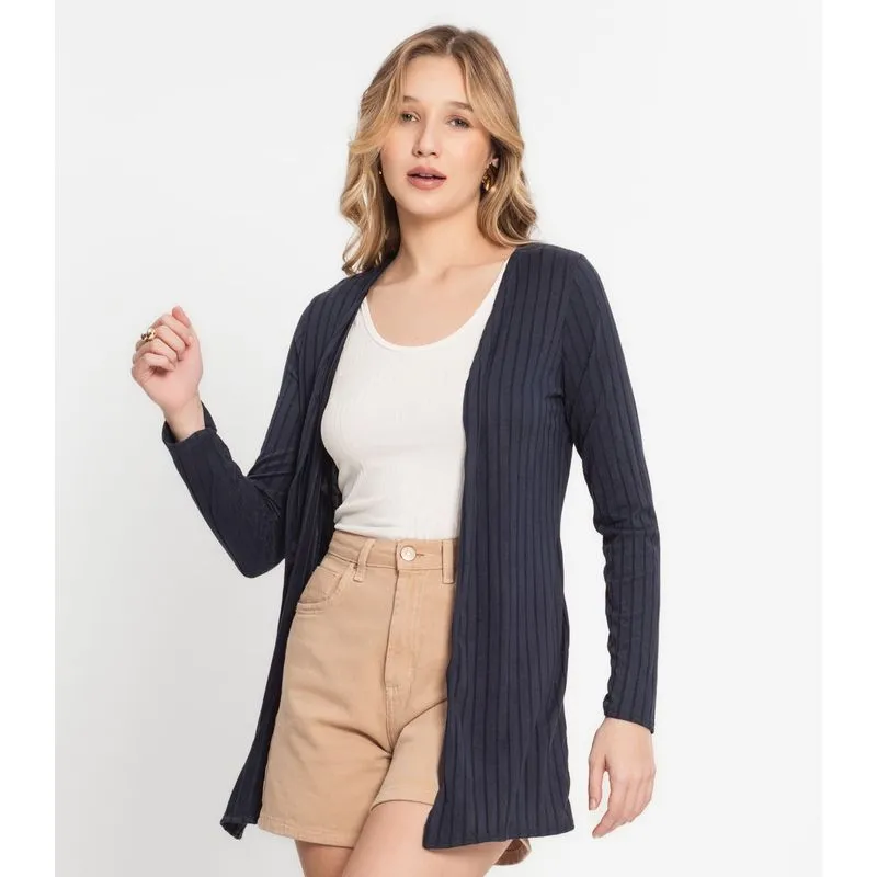 Cardigan Feminino Canelado Infinita Cor Azul P