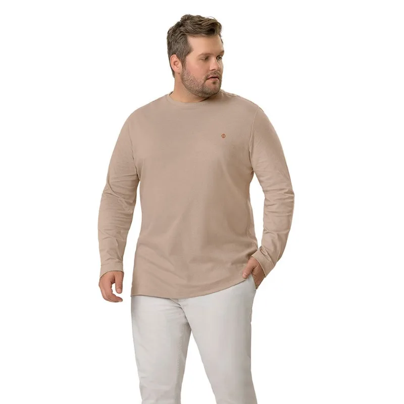 Camiseta Masculina Plus Size Manga Longa Diametro Marrom Plus G4