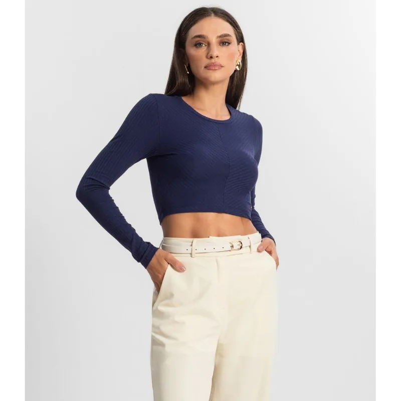 Blusa Feminina Manga Longa Ribana Básica Endless Azul P