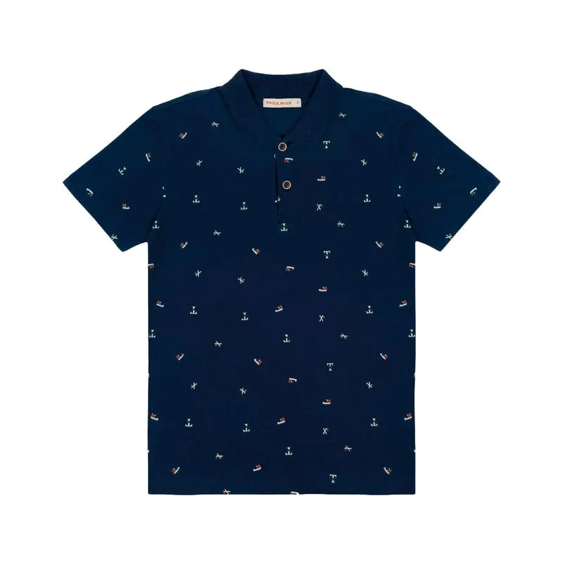 Polo Trick Nick Infantil Menino Verão com Estampa Rotativa Minimalista 1/3 - 1022401-MARINHO.5600-1