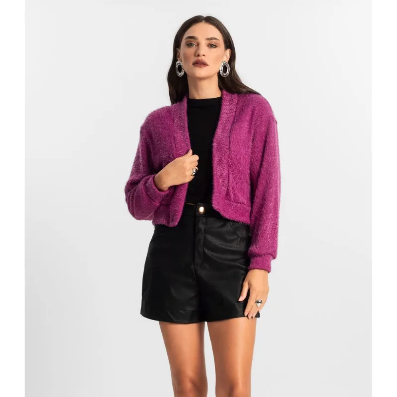 Cardigan Feminino Tricot Felpudo Endless Roxo GG