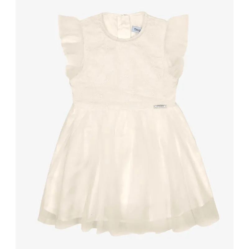 Vestido Infantil Tule Bordado Trick Nick Bege G