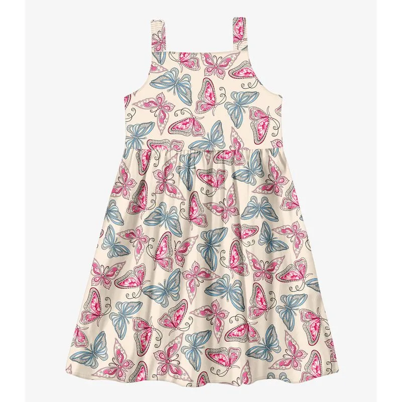 Vestido Menina Popeline Borboletas Trick Nick Bege 10