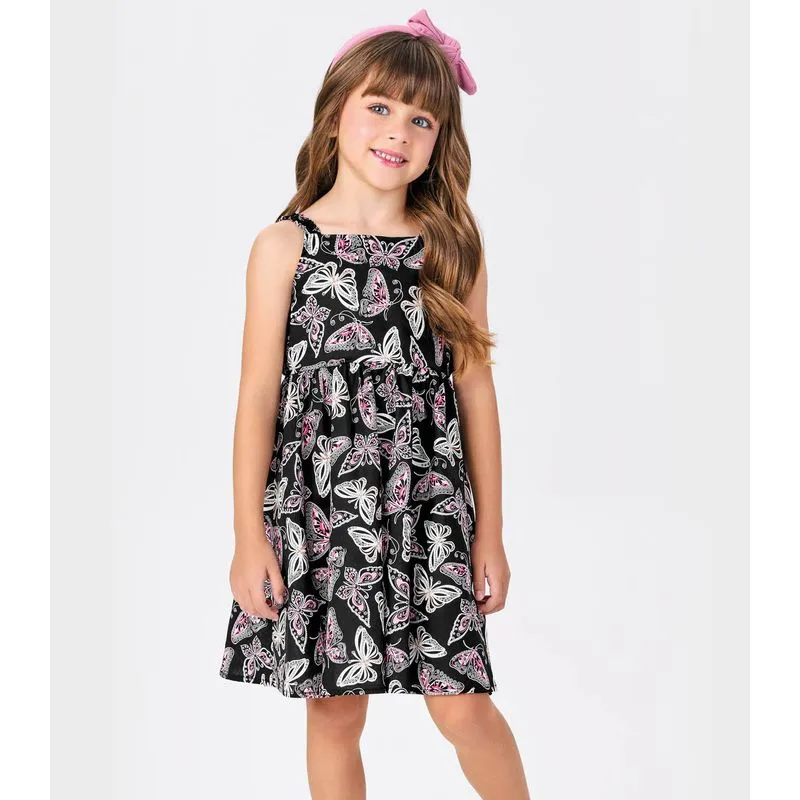 Vestido Menina Popeline Borboletas Trick Nick Preto 10