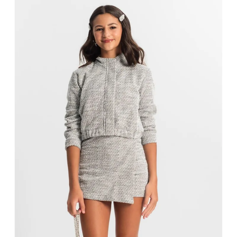 Jaqueta Casaco Juvenil Em Tweed Minty Preto 16