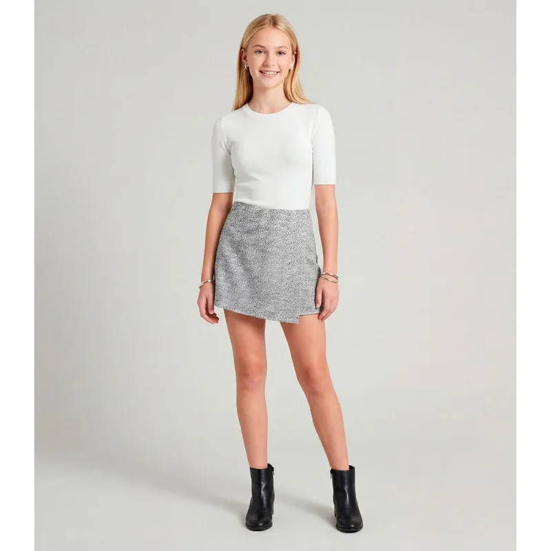 Shorts Saia Juvenil Em Tweed Minty Preto 20