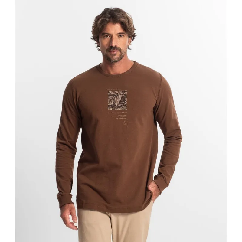 Camiseta Masculina Manga Longa Diametro Marrom P
