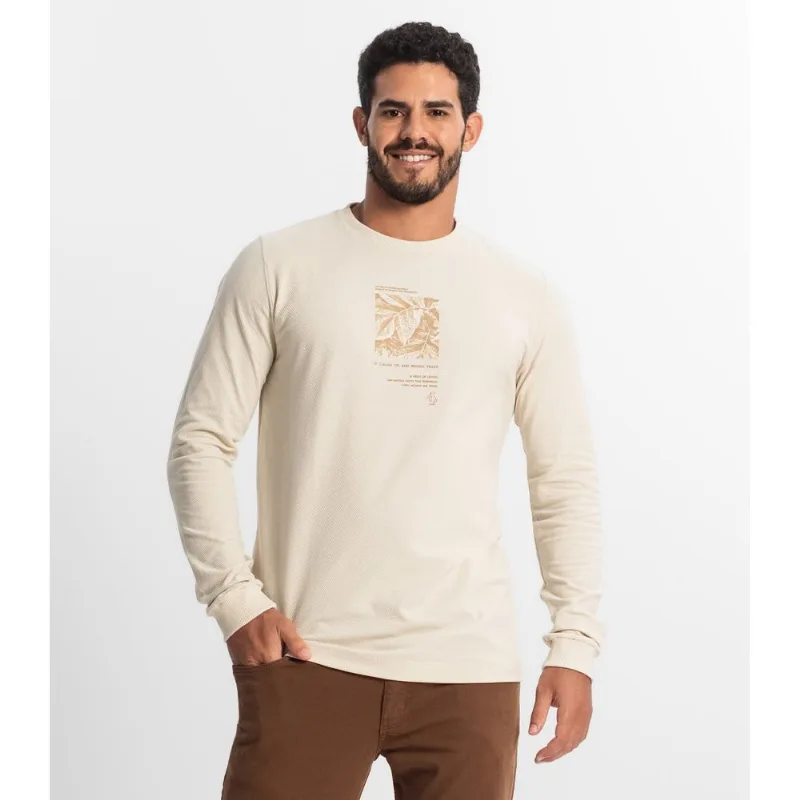 Camiseta Masculina Manga Longa Diametro Bege G