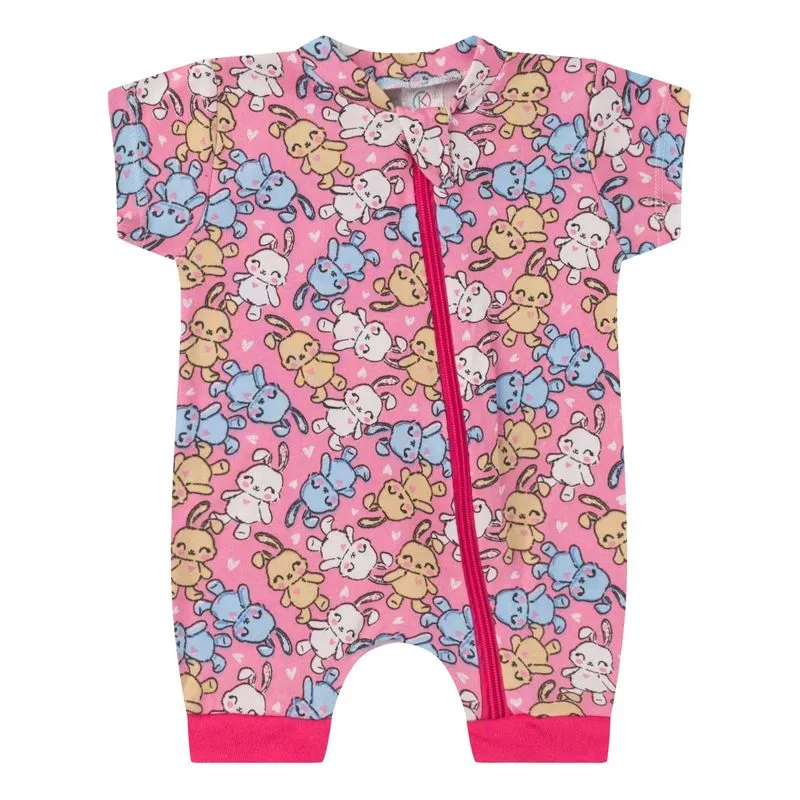 Macacão Bebe Curto Com Zíper Suedine Kappes Rosa P