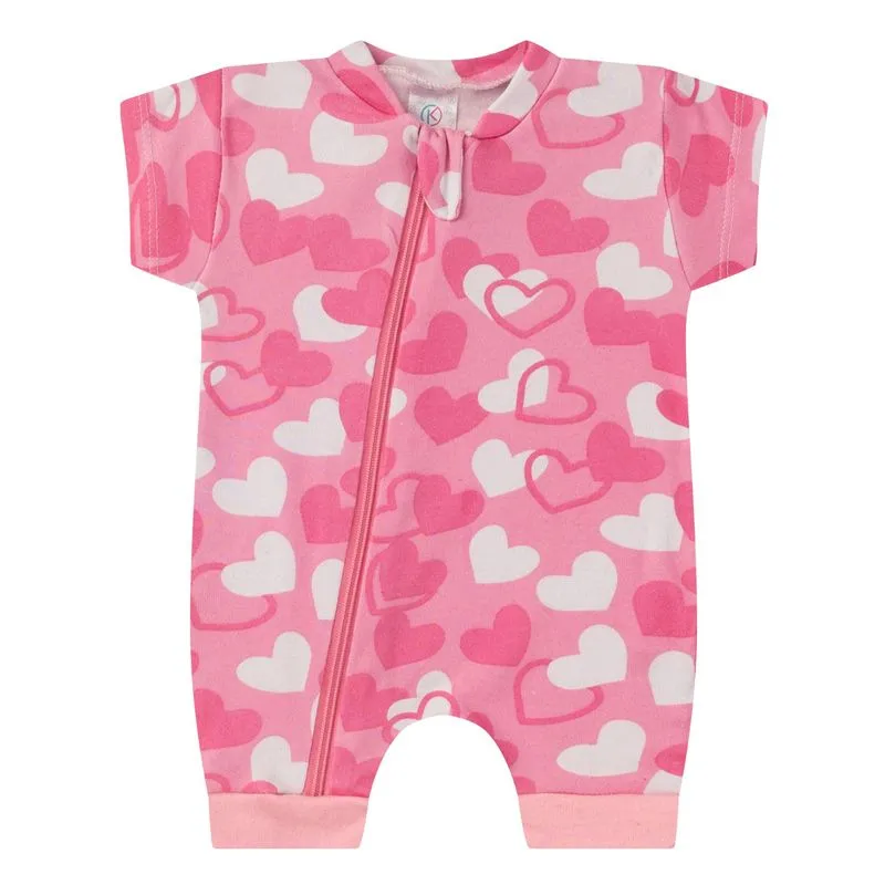 Macacão Bebe Curto Com Zíper Suedine Kappes Rosa P