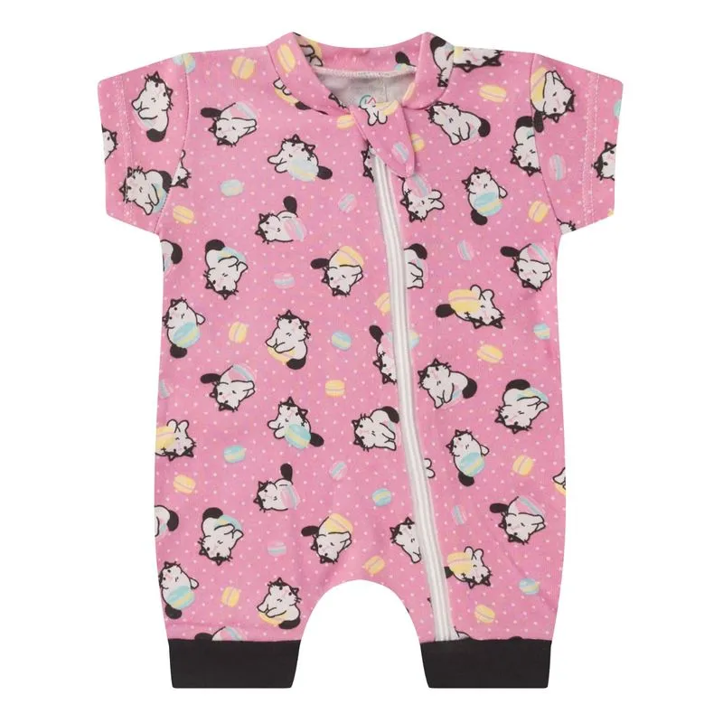 Macacão Bebe Curto Com Zíper Suedine Kappes Rosa G