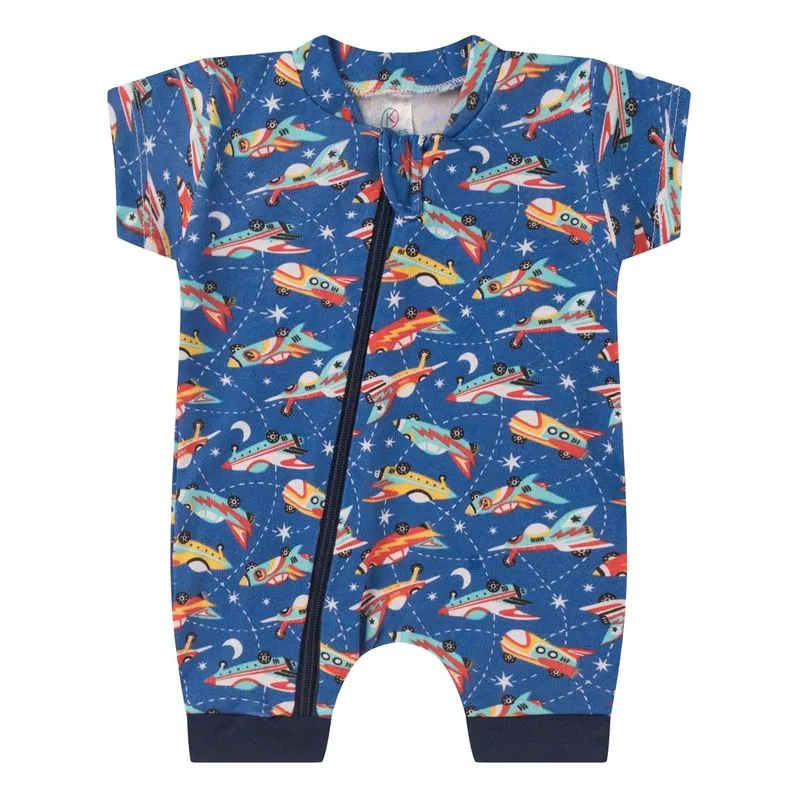 Macacão Bebe Curto Com Zíper Suedine Kappes Azul 2