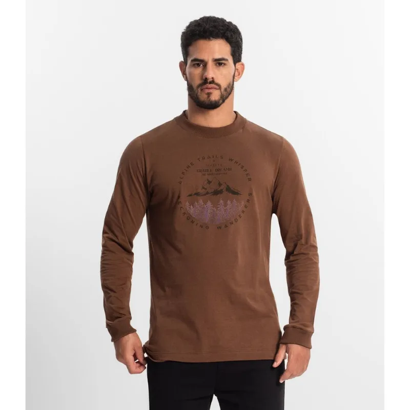 Camiseta Masculina Manga Longa Diametro Marrom GG