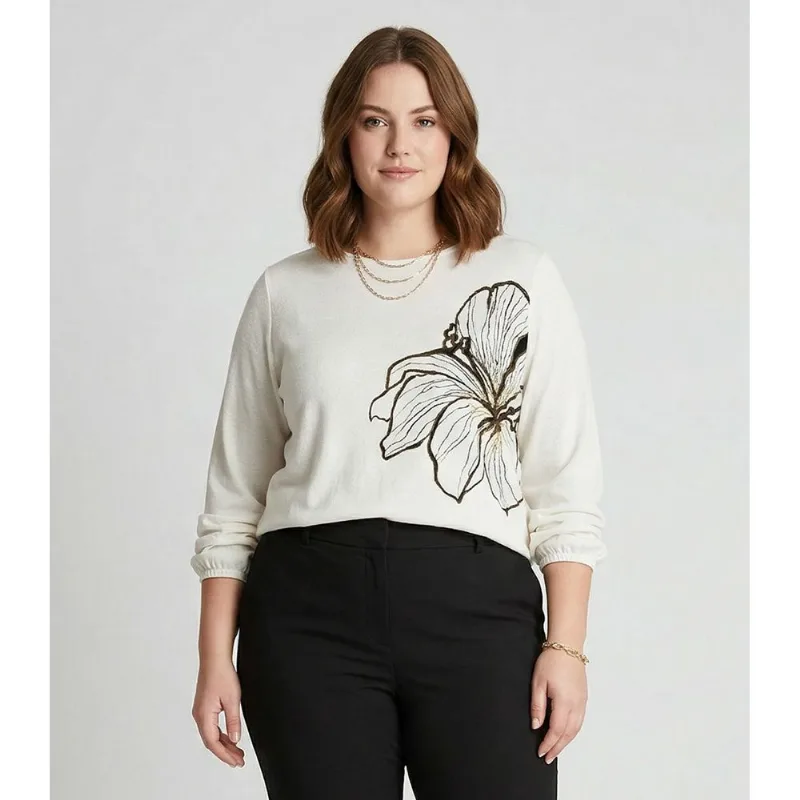 Blusa Feminina Plus Size Manga 7/8 Secret Glam Bege Plus G4