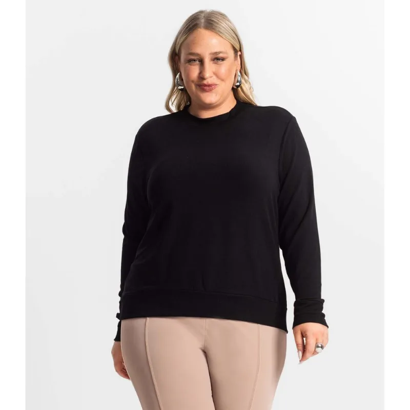 Blusão Feminino Plus Size Manga Longa Secret Glam Preto Plus G2