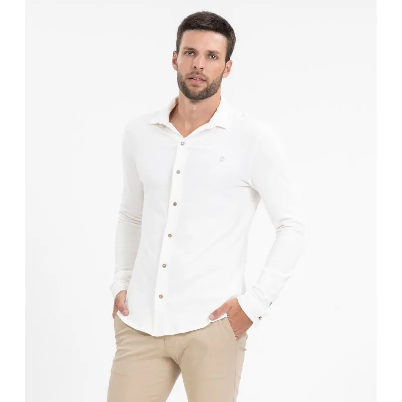 Camisa Masculina Manga Longa Moletinho Diametro Bege P
