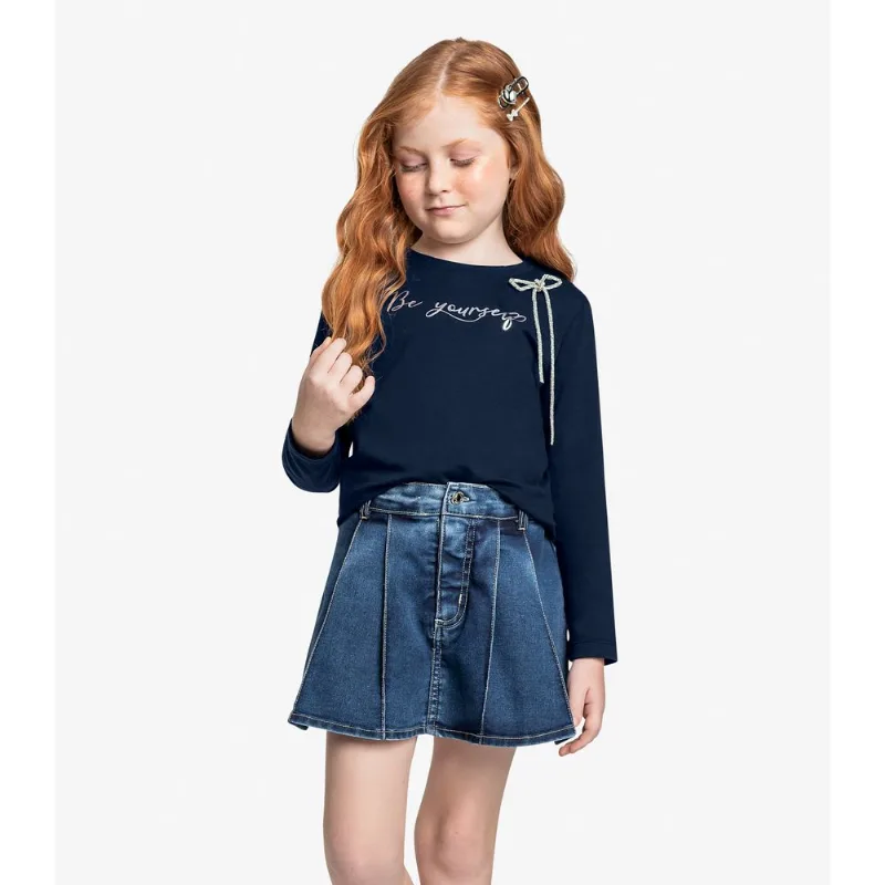 Conjunto Blusa Com Shorts Saia Jeans Trick Nick Azul 6
