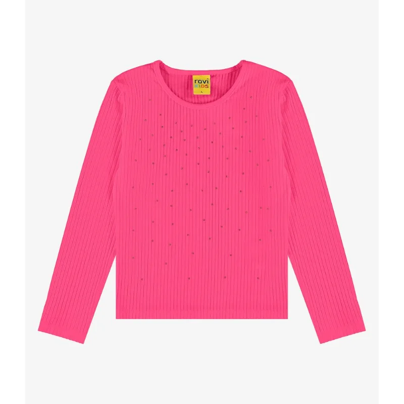 Blusa Manga Longa Com Aplicação Strass Rovi Kids Rosa 8