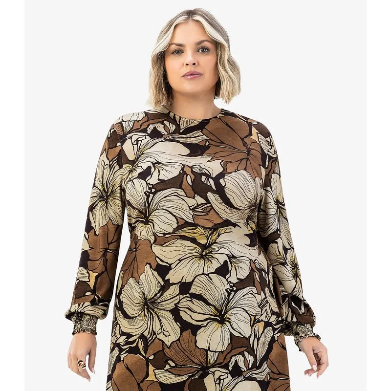 Vestido Curto Plus Size Secret Glam Marrom Plus G1