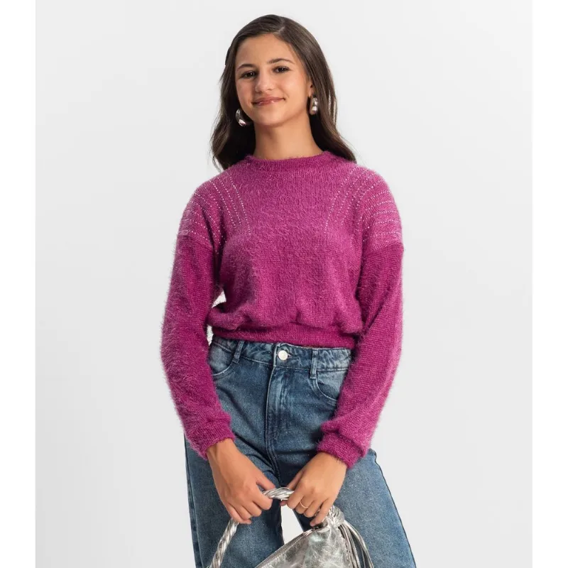 Blusão Juvenil Feminino Em Tricot Minty Roxo 14